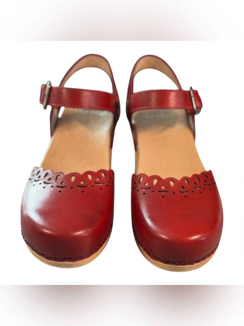Dansko Red Leather Mary Jane Slingback Clogs with Scalloped Cutouts💕 - Picture 2 of 16